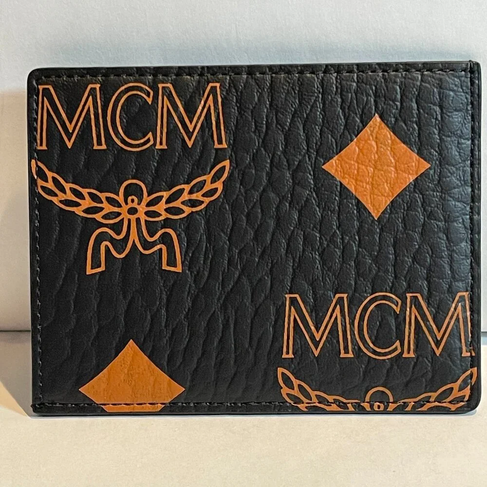 MCM Aren Maxi Monogram Visetos Card Case in Black & Orange - NWOT
